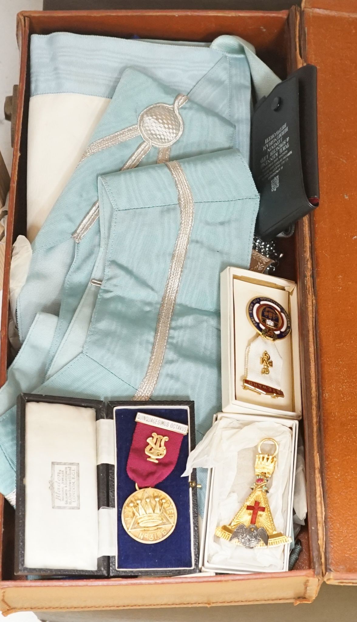 A group of masonic regalia and medals